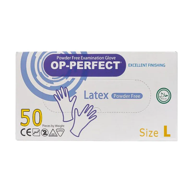 دستکش لاتکس مدل OP-PERFECT سایز لارج بسته 50 عددی
